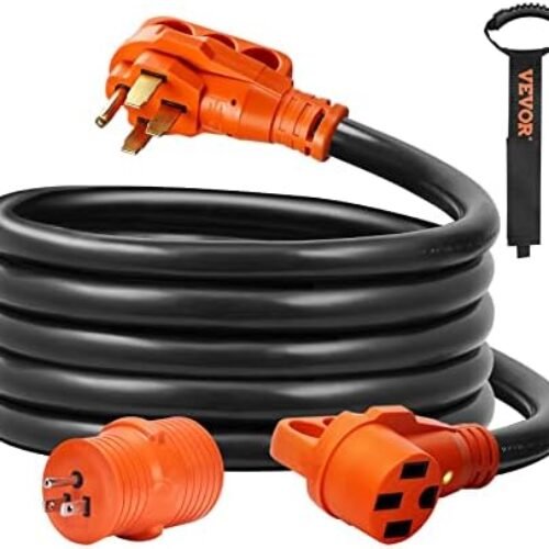 VEVOR 50 Amp RV Extension Cord, 15 ft, Heavy Duty STW 6/3+8/1 AWG RV Power Cord, NEMA 14-50R Female NEMA 14-50P Male Plug, for RVs, Generators, Campers, ETL Listed : Patio, Lawn & Garden