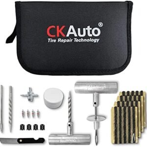 CKAuto Universal Tire Repair Kit, Heavy Duty Car Emergency Tool Kit for Flat Tire Puncture Repair,