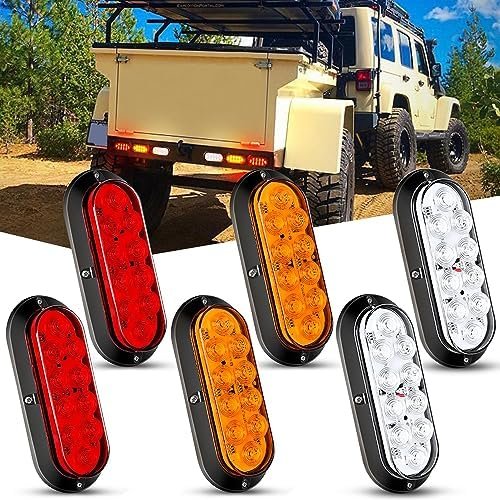 Nilight 6 Inch Oval Red White Amber LED Trailer Tail Light 6PCS Waterproof Stop Brake Turn Signals
